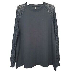 Olrik Black Waffle Knit Lace Sleeve Blouse Size 1X